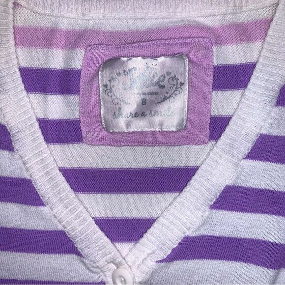 Justice Purple White Ombre Striped Shirt Girl 8 Lightweight Knit Top Button Down - Picture 3 of 8
